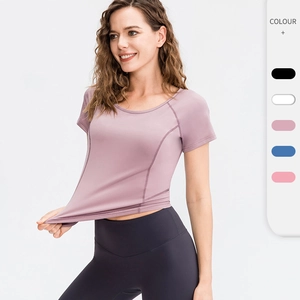 Maglietta Sportiva Donna Slim Fit Girocollo Top Atletico Asciugatura Rapida per Yoga Corsa Fitness Traspirante Tinta Unita