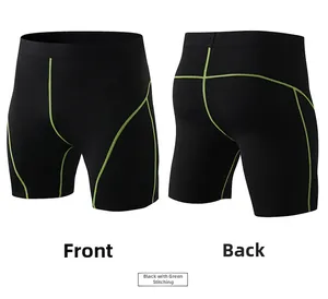 Détails avant et arrière du short de compression homme noir avec coutures vert fluo