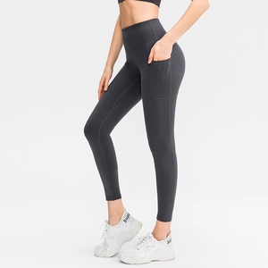 Pantalon de yoga taille haute gris anthracite pour femme avec poches latérales
