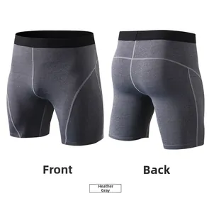 Vues avant et arrière du short de compression gris chiné avec large taille élastique
