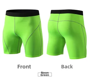Vues avant et arrière du short de compression vert fluo avec ceinture élastique noire