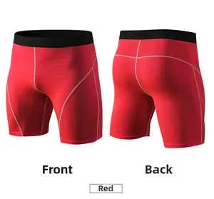 Vues avant et arrière du short de compression rouge avec coutures plates et ceinture noire