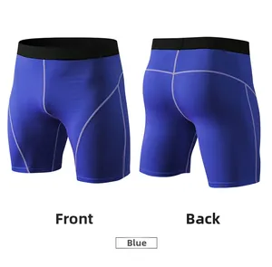 Vues avant et arrière du short de compression bleu marine avec ceinture élastique sur blanc