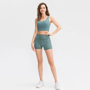 Ensemble de yoga léopard sarcelle pour femme avec short de compression et brassière de sport
