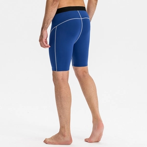 Short de compression sport bleu marine pour homme avec taille élastique et coutures