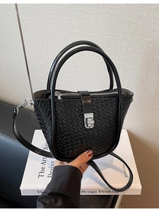 Fashion Woven Pattern PU Leather Bucket Bag For Women Summer Simple Top Handle Shoulder Crossbody Handbag With Zipper Buckle