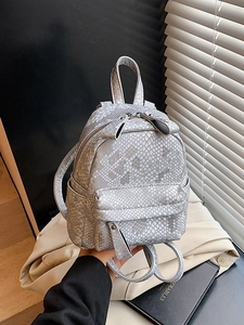 Women Mini Backpack PU Leather Snake Pattern Small Travel Bag Fashion Trendy Chic Rucksack Top Handle Zipper Closure Bag