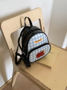 Mini Zaino a Quadri in Pelle PU Colore a Contrasto Con Ricamo a Mela Carino Borsa da Scuola per Ragazze Zaino Casual