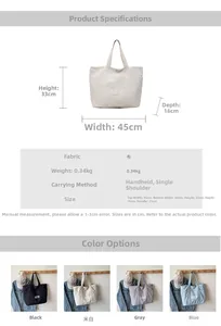 Size chart for canvas tote bag showing 45cm width and 33cm height with weight specifications