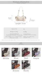 Tableau des tailles et options de couleurs pour ce sac à bandoulière riveté pour femmes