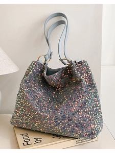 Large Capacity Sequin Tote Bag For Women Casual Holographic Sparkle Shoulder Bag Fashion Canvas Shopping Handbag For Girls