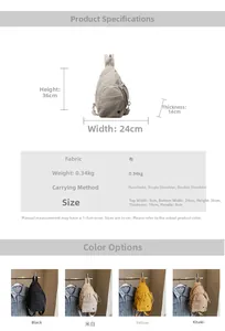 Detailed size chart and specifications for the versatile canvas crossbody backpack