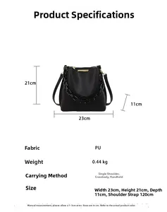 Guide des tailles pour le sac seau noir en PU avec dimensions et poids précisés