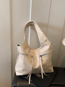 Sac hobo vintage de grande capacité en similicuir crème avec glands décoratifs pour femme