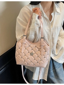 Damen Diamant Gesteppte Tragetasche Mit Stern Strass Dekor Y2K Mode Metallic PU Leder Schultertasche Achseltasche Umhängetasche
