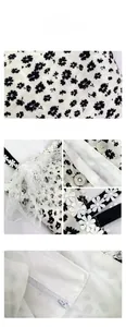 Détails du sac cabas en toile à fleurs avec bordure en dentelle et fermeture magnétique
