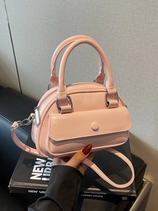 Women Fashion PU Leather Mini Pillow Bag Glossy Stitching Top Handle Crossbody Bag Simple Small Shoulder Bag With Strap