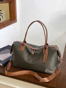 Olive green large capacity tote bag with leather handles and adjustable shoulder strap