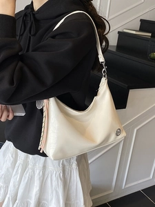 Fashion Women Glossy PU Leather Underarm Bag Minimalist Hobo Shoulder Bag With Braided Rope Metal Pendant Crossbody Handbag