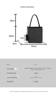 Détails des dimensions du sac à main en strass noir avec doublure polyester et bandoulière