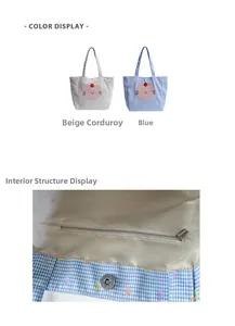 Détail du cabas en toile montrant la poche zippée intérieure et le fermoir magnétique