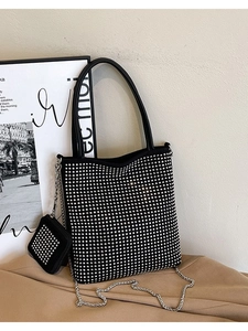 Sac à Épaule de Luxe pour Femmes avec Strass Sac Cabas Sous le Bras à Paillettes Brillantes avec Mini Porte-Monnaie Noir