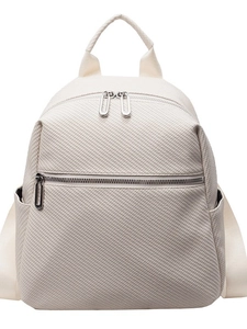 Minimalist beige fabric backpack with high capacity and multi-pocket functional design