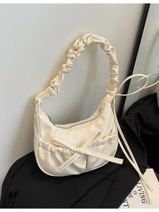 Sac à Bandoulière en Cuir PU Plissé Avec Nœud Pour Femme Sac Sous Le Bras Hobo Sac à Main Décontracté Voyage