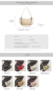 Detailed chart of 7 colors and size specs for PU leather half-moon shoulder bag