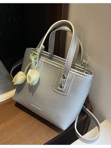 Korean Style Women Mini Bucket Bag Lychee Pattern PU Leather Crossbody Bag With Tulip Charm Small Tote Shoulder Bag
