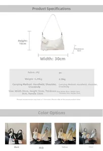 Size chart showing dimensions 30x16x9cm for the PU leather half-moon shoulder bag