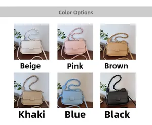 Minimalist square crossbody bags in six assorted colors with unique woven handles
