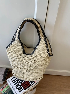 Handmade Woven Straw Tote Bag Large Capacity Shoulder Bag Casual Summer Beach Vacation Shopping Bag For Women Travel Handbag