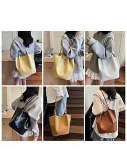 Collage of chic crocodile-embossed bucket bags shown in multiple colors and settings