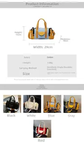 Size chart showing dimensions 29x13x10cm for a minimalist canvas Boston bag