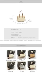 Size chart for woven tote bag showing dimensions 36x25x14cm and PU material details