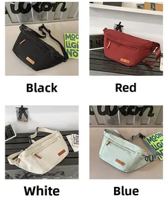 Détail des sacs de poitrine bandoulière haute capacité en noir, rouge, blanc et bleu