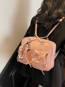 Zaino stile balletto rosa lucido con fiocchi e grazioso ciondolo a cuore da donna