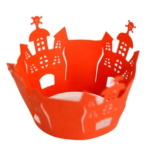 Halloween Laser Cut Cupcake Wrappers Black Cardboard Paper Gothic Castle Skull Bat Spider Web Cake Decoration Party Supplies
