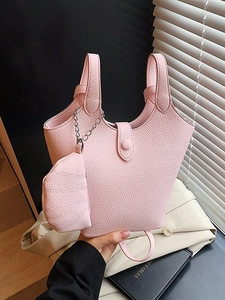 Fashion Litchi Pattern PU Leather Bucket Bag For Women Trendy Crossbody Bag With Detachable Coin Purse Pendant Daily Commute Shoulder Bag
