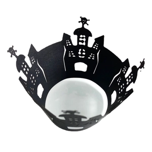 Halloween black laser cut cupcake wrappers with hollow castle and skull silhouette design
