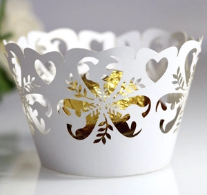 Laser Cut Heart Bird Cupcake Wrapper Pearlescent Paper Cake Decorative Hollow Out Liner For Wedding Birthday Party Decoration