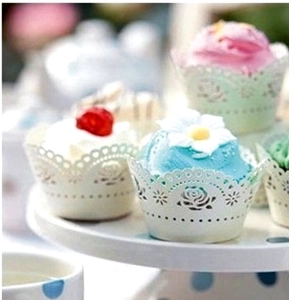 Detailed laser-cut rose hollow cupcake wrappers for wedding cake decorations