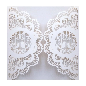 Laser cut wedding invitation cover with elegant white bird and lace hollow design