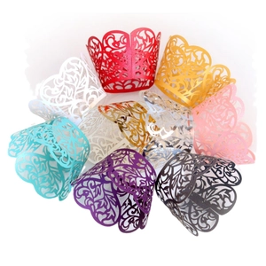 Laser cut heart cake wrappers in multiple colors for wedding and Valentine's Day decor