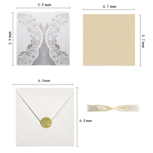 Kit d'invitation de mariage découpé au laser avec étui de 5,9 pouces et dimensions de la carte