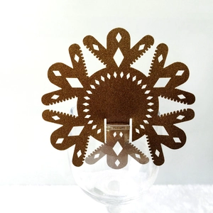Brown snowflake laser-cut wine glass place card for Christmas party table decor