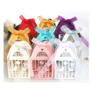 Boîtes à bonbons oiseaux de style européen avec découpe laser et rubans en satin