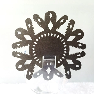 Brown snowflake laser-cut place card with glitter finish for glass cup decoration