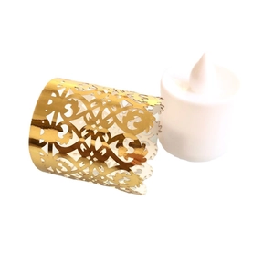 Golden laser-cut hollow pattern paper lampshade with a white LED flameless candle light